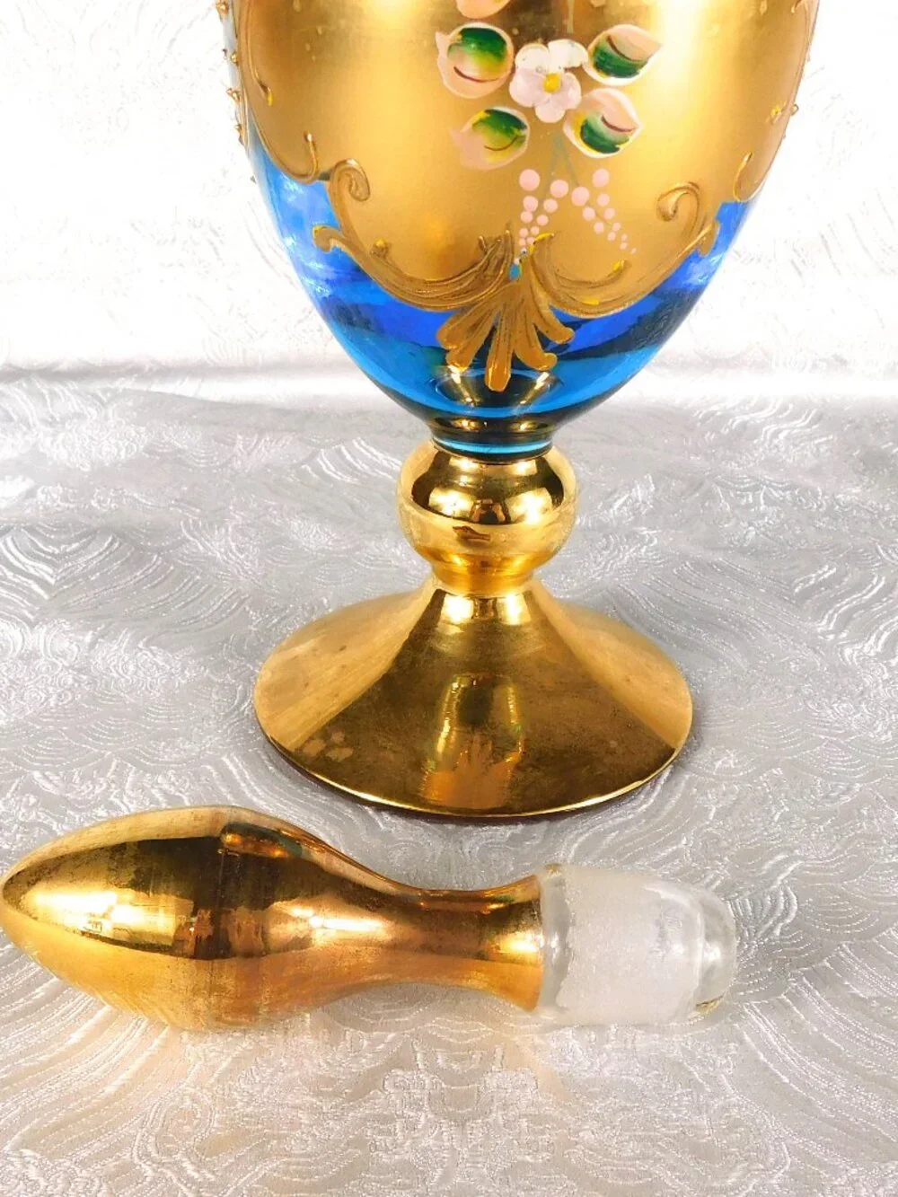 Blue Glass Decorative Decanter with Six Matching Glasses # 27780